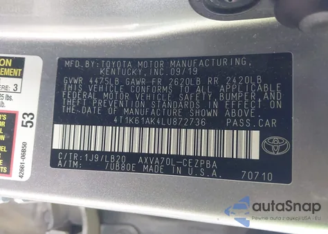 2020 Toyota Camry Xse from USA, damaged, VIN 4T1K61AK4LU872736